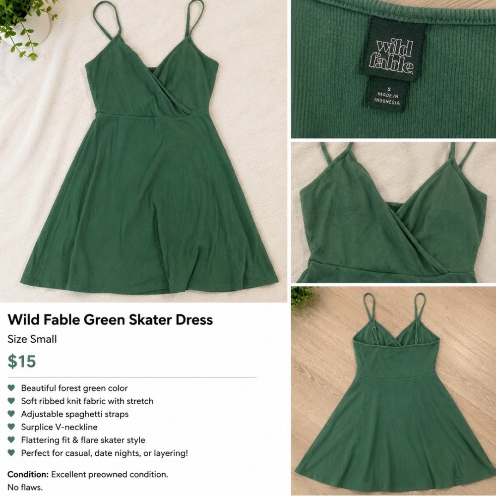 wild fable Forest Green Ribbed Skater Dress